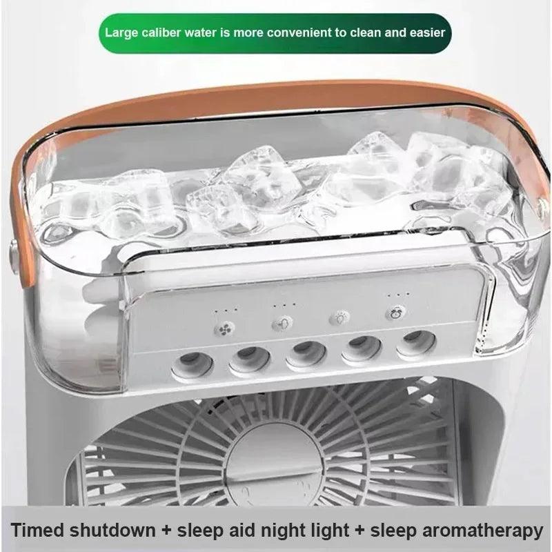 Portátil 3 em 1 ventilador de ar condicionado doméstico pequeno refrigerador de ar led luzes noturnas umidificador ajuste ar ventiladores casa